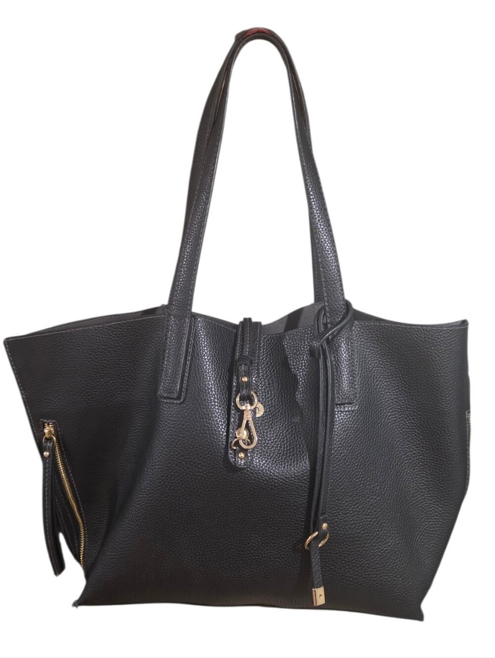 Travanti Black Pebbled Faux Leather Expandable Work Tote Bag